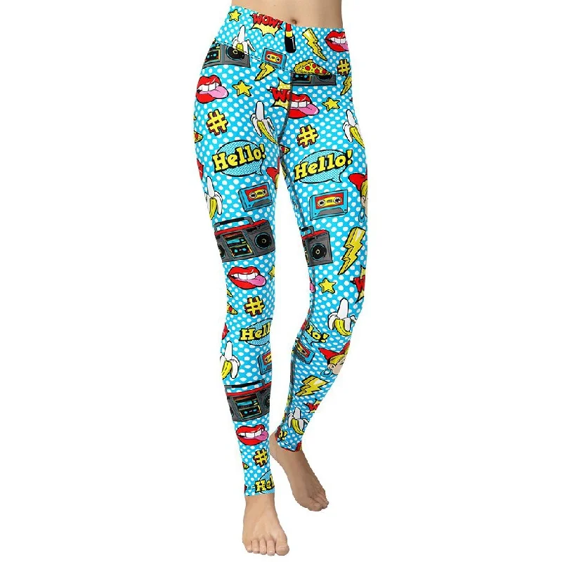Weekend Specials to Relish Blue Pop Art Pattern Yoga Leggings