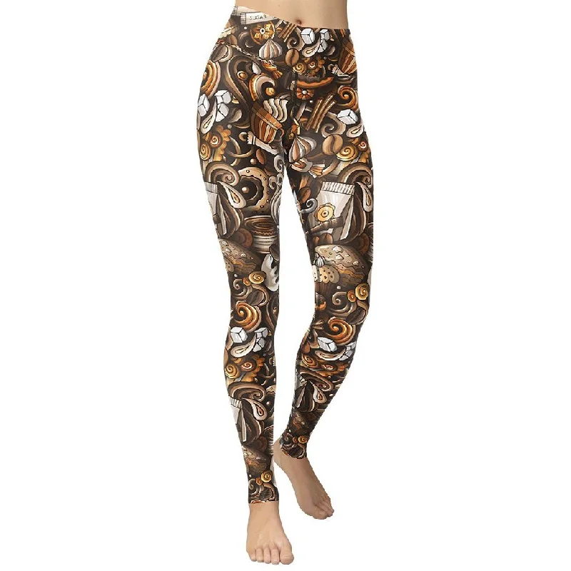 Weekend Specials to Savor Coffee Shop Print Yoga Leggings
