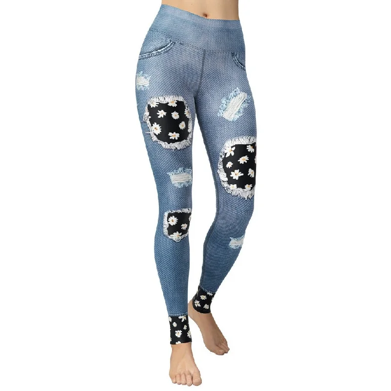 Weekend Savings Fiesta Daisy Denim Print Yoga Leggings