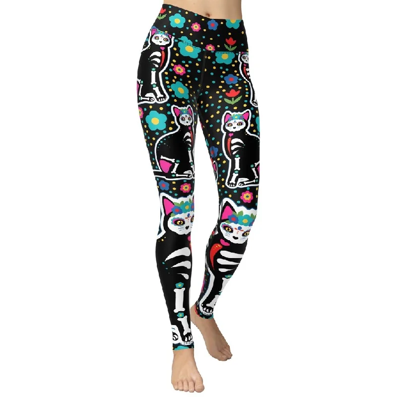Daily Special Day of the Dead Cat Print Yoga Leggings