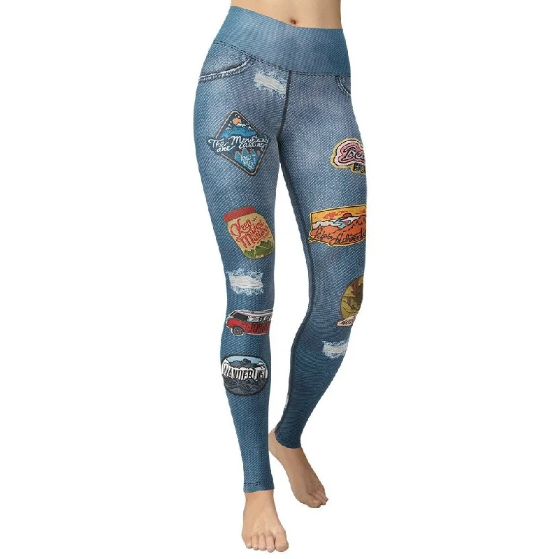 Weekend Offers That Thrill Denim Patch Print Yoga Leggings