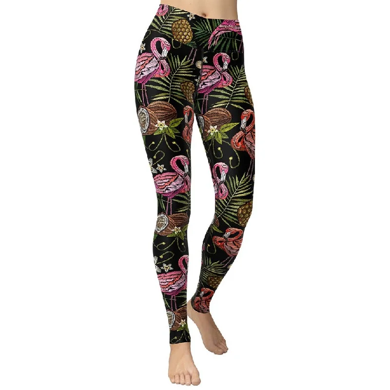 Take Action Embroidery Flamingo Yoga Leggings
