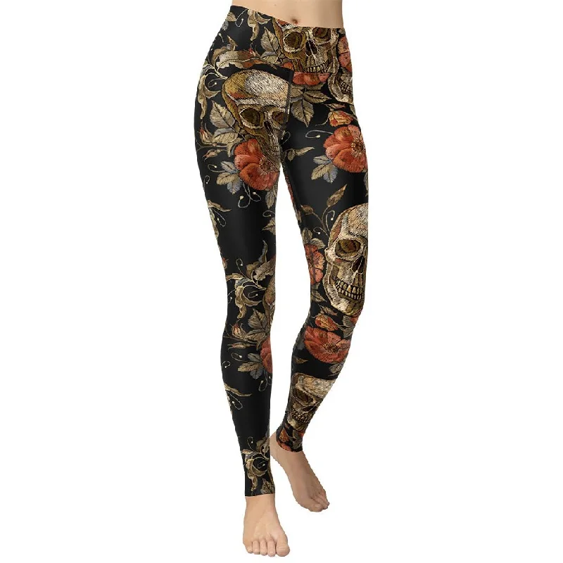 Weekend-Only Price Drops Embroidery Print Skull Yoga Leggings