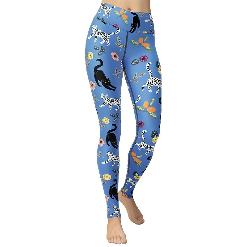 Weekend Savings Fiesta Feline & Flower Pattern Yoga Leggings