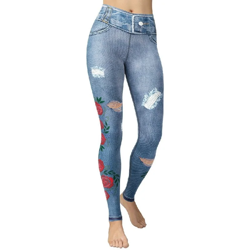 Weekend Offers That Thrill Floral Denim Print Yoga Leggings
