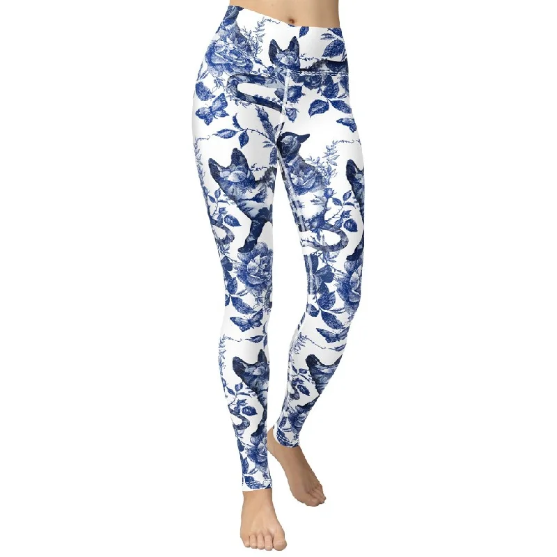 Weekend Specials to Indulge In Floral Porcelain Cats Yoga Leggings
