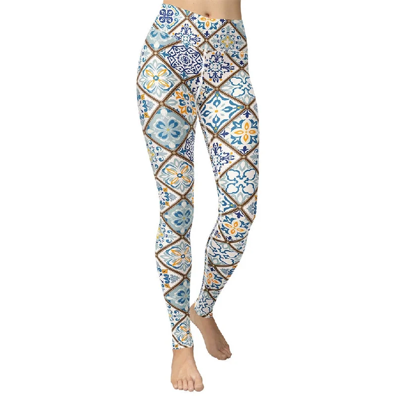 Savings Event Floral Tile Print Yoga Leggings