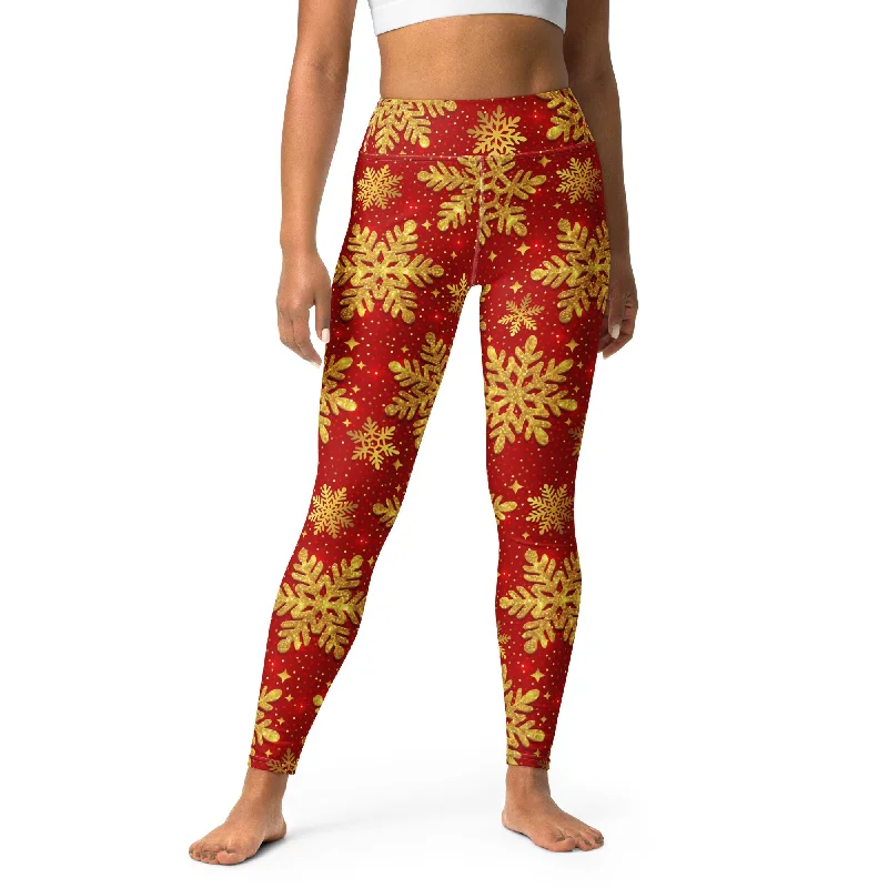 Weekend Discounts to Indulge In Gold Snowflake Print Yoga Leggings