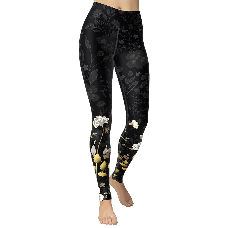 Weekend Bargains Just for You Golden Floral Yoga Leggings