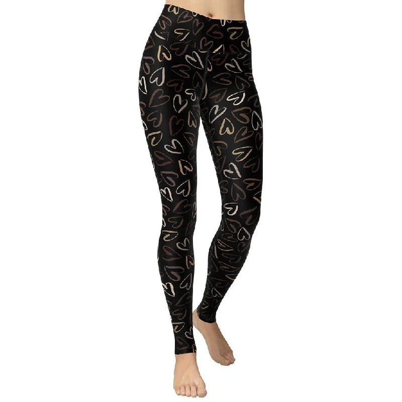 Weekend Offers That Excite Golden Heart Print Yoga Leggings