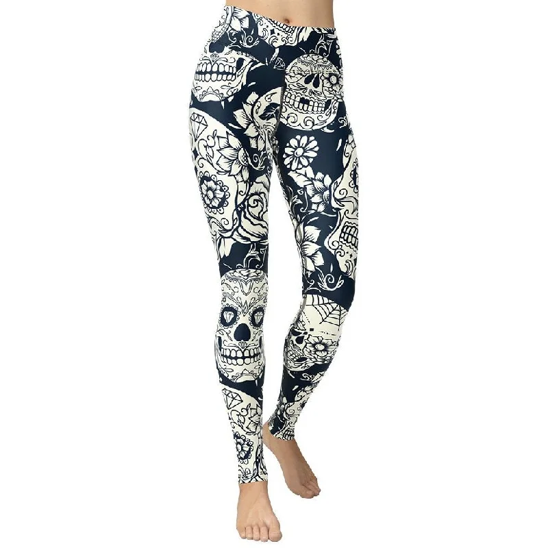 Weekend Extravaganza: Shop Now Navy Blue Skull Yoga Leggings