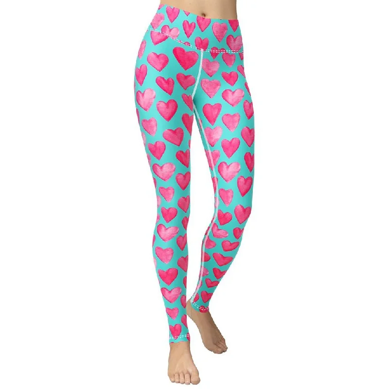Closeout Deal Pink Hearts Yoga Leggings