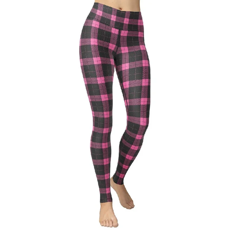 Major Deal Pink Plaid Print Yoga Leggings