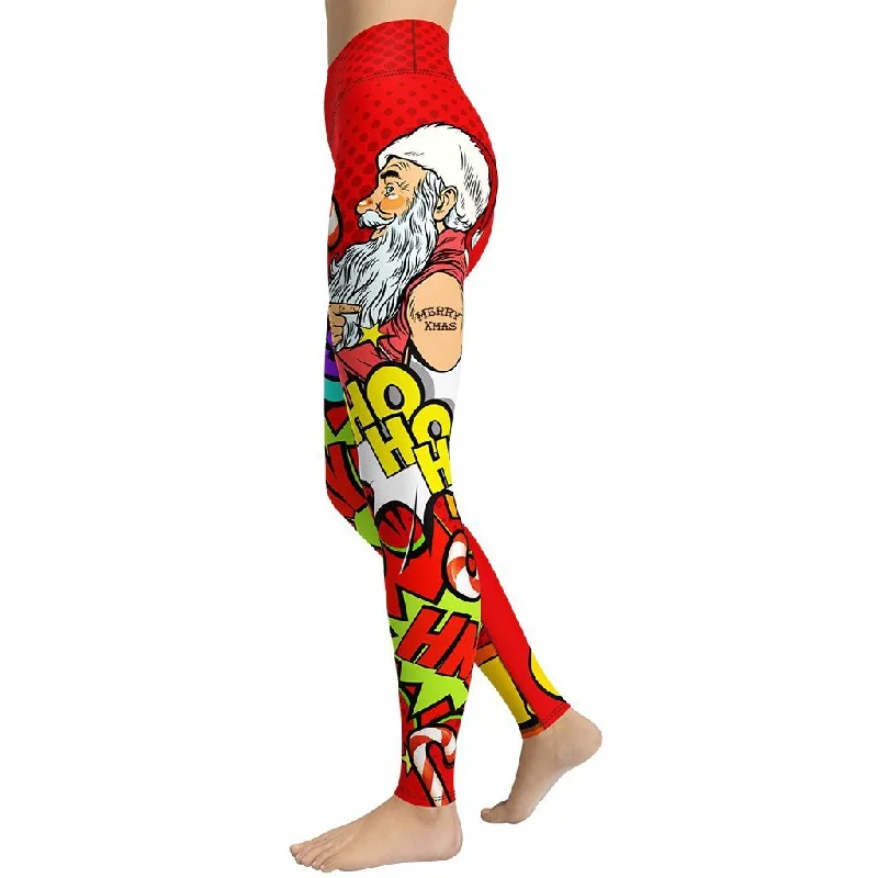 Deep Savings Pop Art Santa Christmas Yoga Leggings