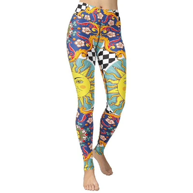 Weekend Offers That Please Psychedelic Sun Print Yoga Leggings