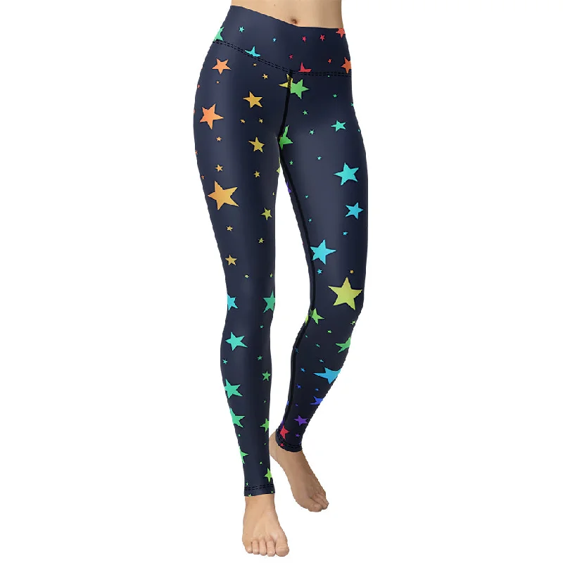 Low Cost Rainbow Stars Yoga Leggings