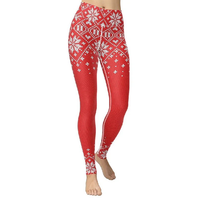 Weekend Deals That Thrill Red Knitted Print Christmas Yoga Leggings