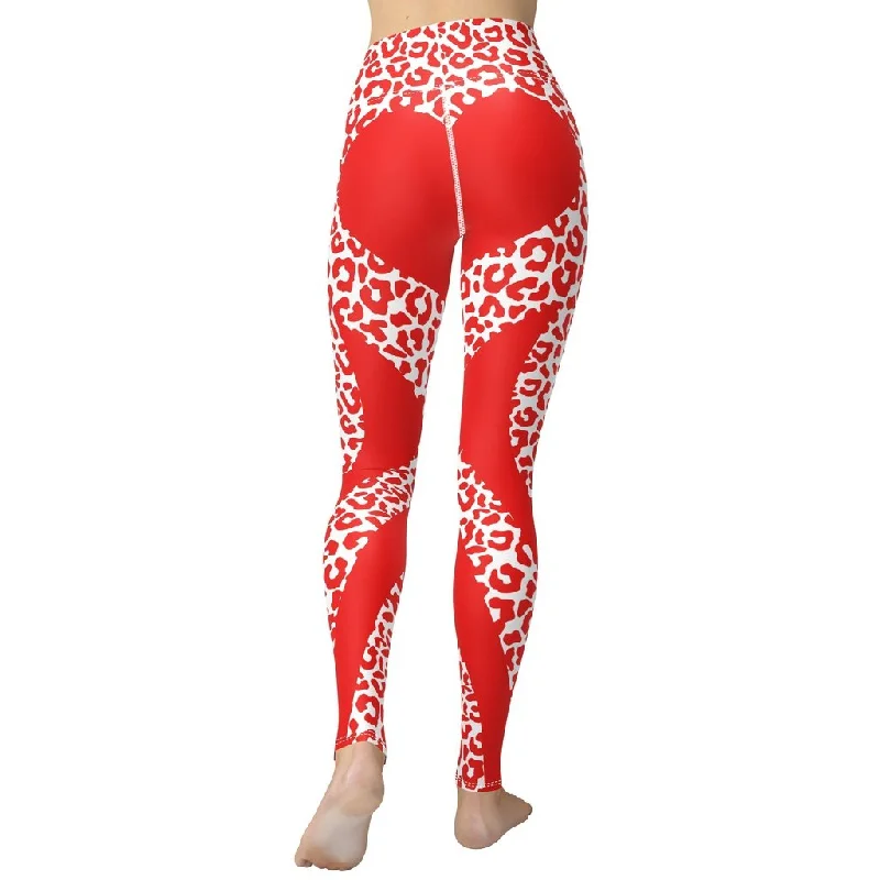 Weekend Offers That Amaze Red Leopard Heart Shaped Yoga Leggings