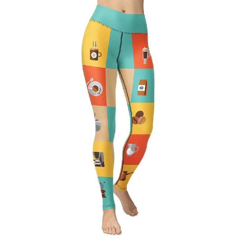 Bargain Alert Retro Color Block Coffee Yoga Leggings