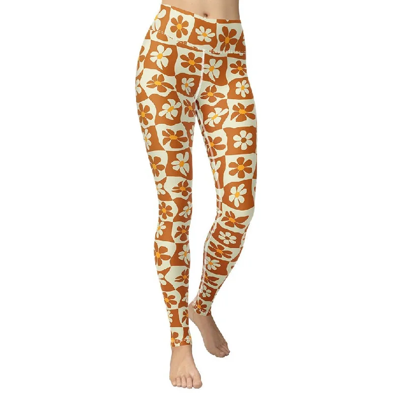Weekend Specials to Cherish Retro Flower Checkerboard Yoga Leggings