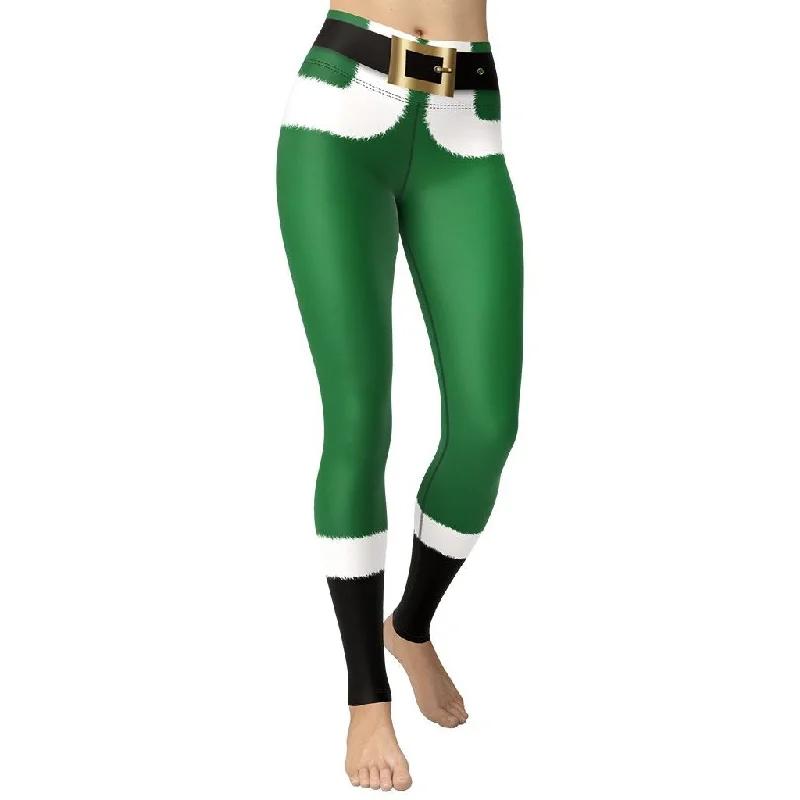 Early Bird Santa's Simple Outfit Green Yoga Leggings