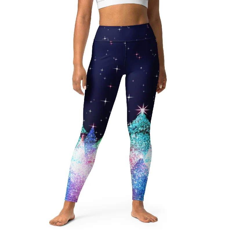 Weekend Shopping Bliss Shimmery Christmas Tree Print Yoga Leggings