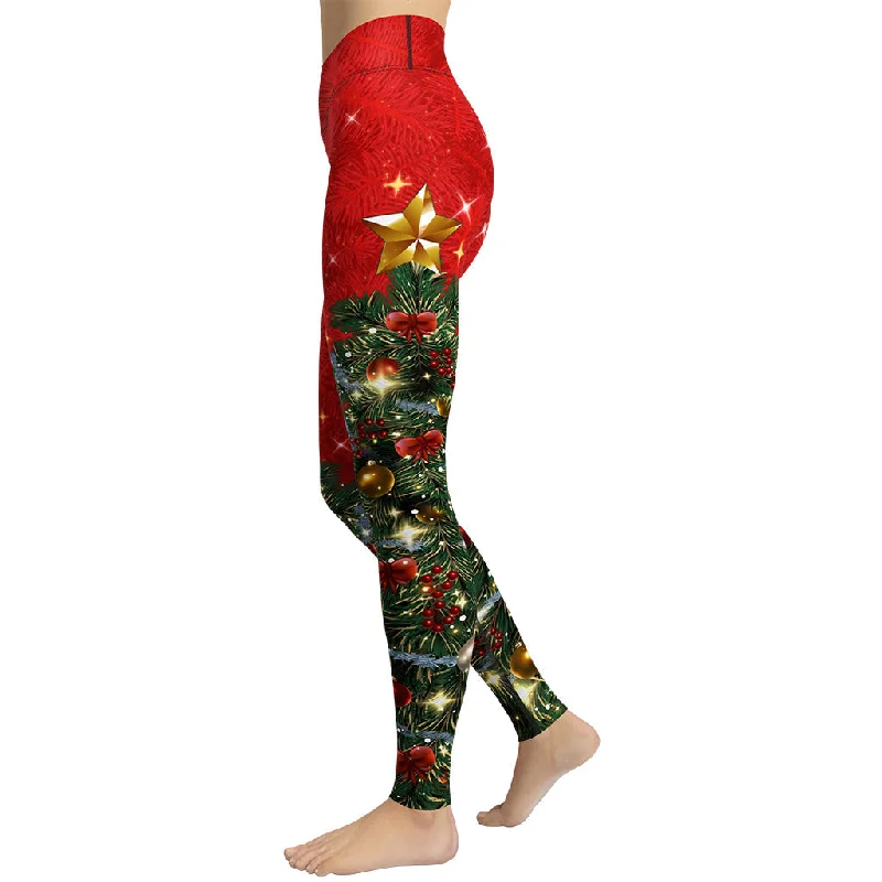 Weekend Deals to Brighten Your Day Sparkly Print Christmas Tree Yoga Leggings