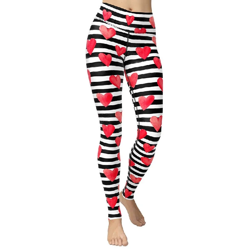 Weekend Offers You Can't Ignore Stripes & Hearts Yoga Leggings