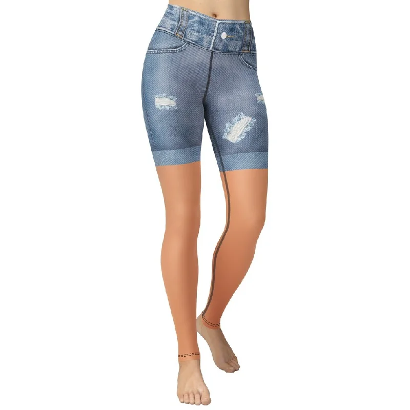 The Best Prices Tan Tone Denim Shorts Print Yoga Leggings
