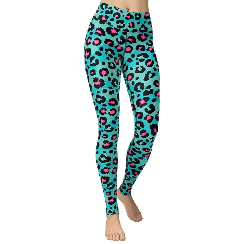 Today's Deal Turquoise Leopard Print Yoga Leggings