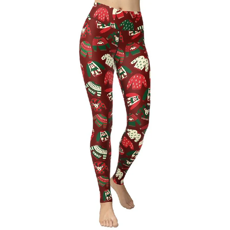 Weekend Discounts to Snag Ugly Christmas Sweater Pattern Yoga Leggings