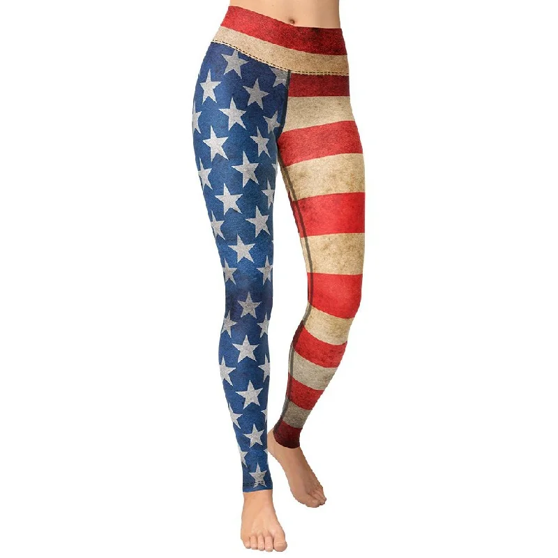 Weekend Savings Extravaganza Vintage American Flag Yoga Leggings