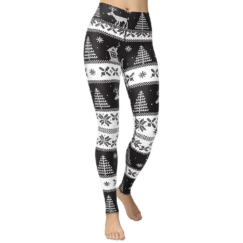 Weekend Discounts to Savor Vintage Black & White Christmas Yoga Leggings