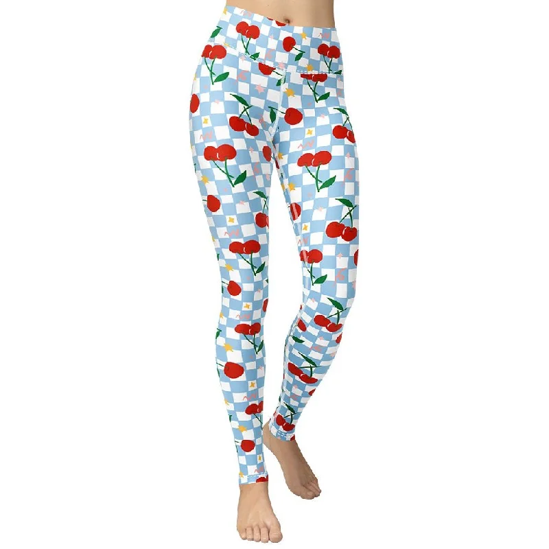Weekend Shopping Extravaganza Vintage Cherry Checkered Yoga Leggings