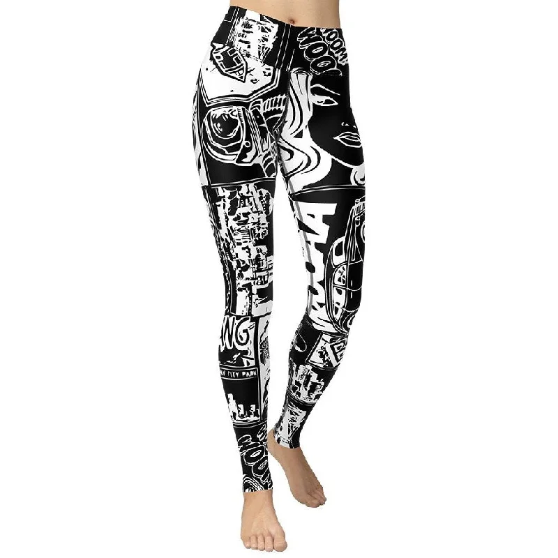Value Deals White & Black Comic Book Yoga Leggings