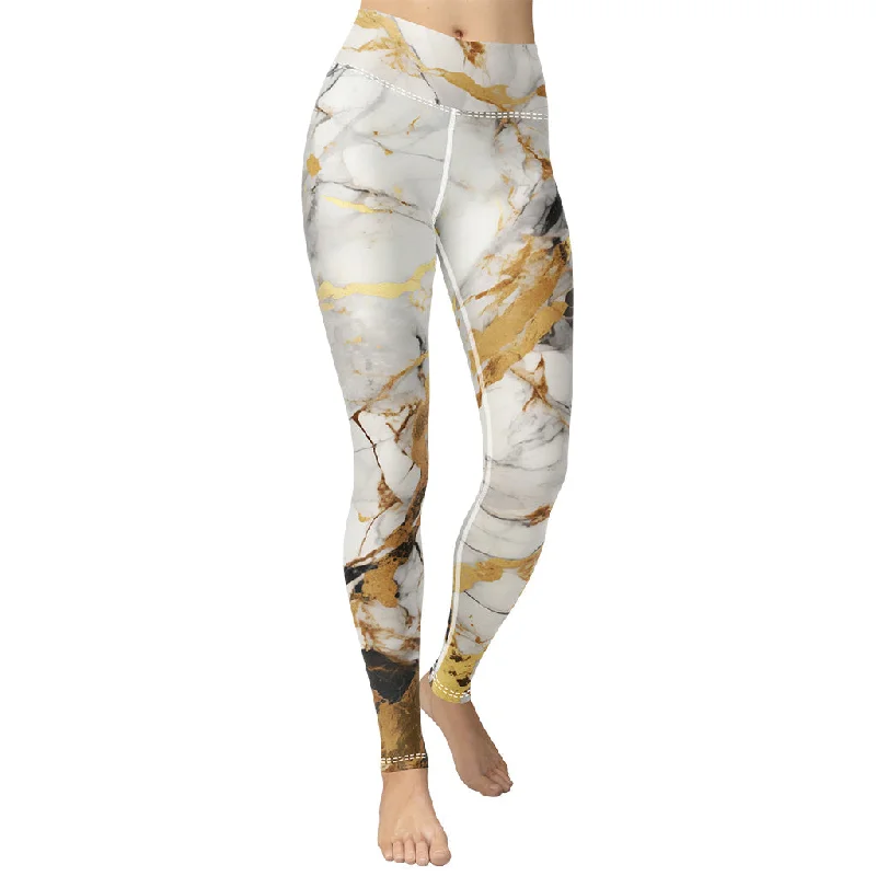 Steal Deal White & Gold Marble Yoga Leggings